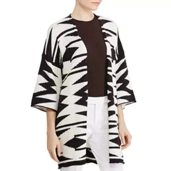 Lauren Ralph Lauren Kimono Cardigan Geo Aztec Print Black and White XL - Picture 1 of 10